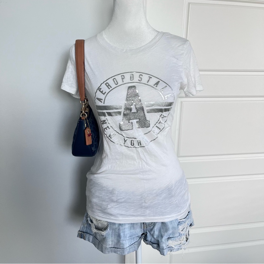 Aeropostale White Tee with Silver Logo